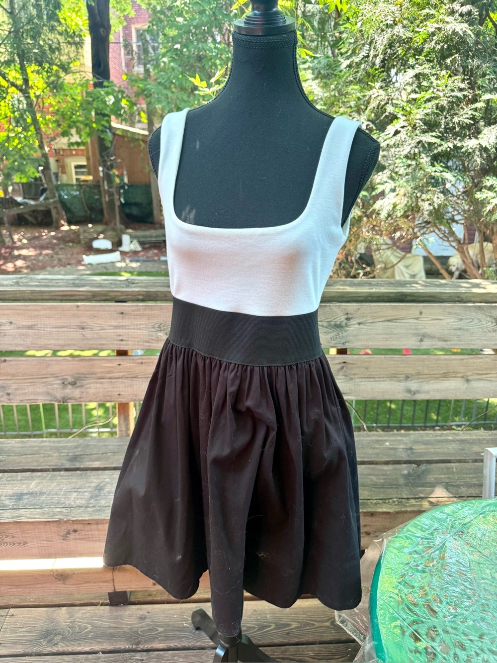 AQUA - Classic Black & White Square-Neck Skater Dress